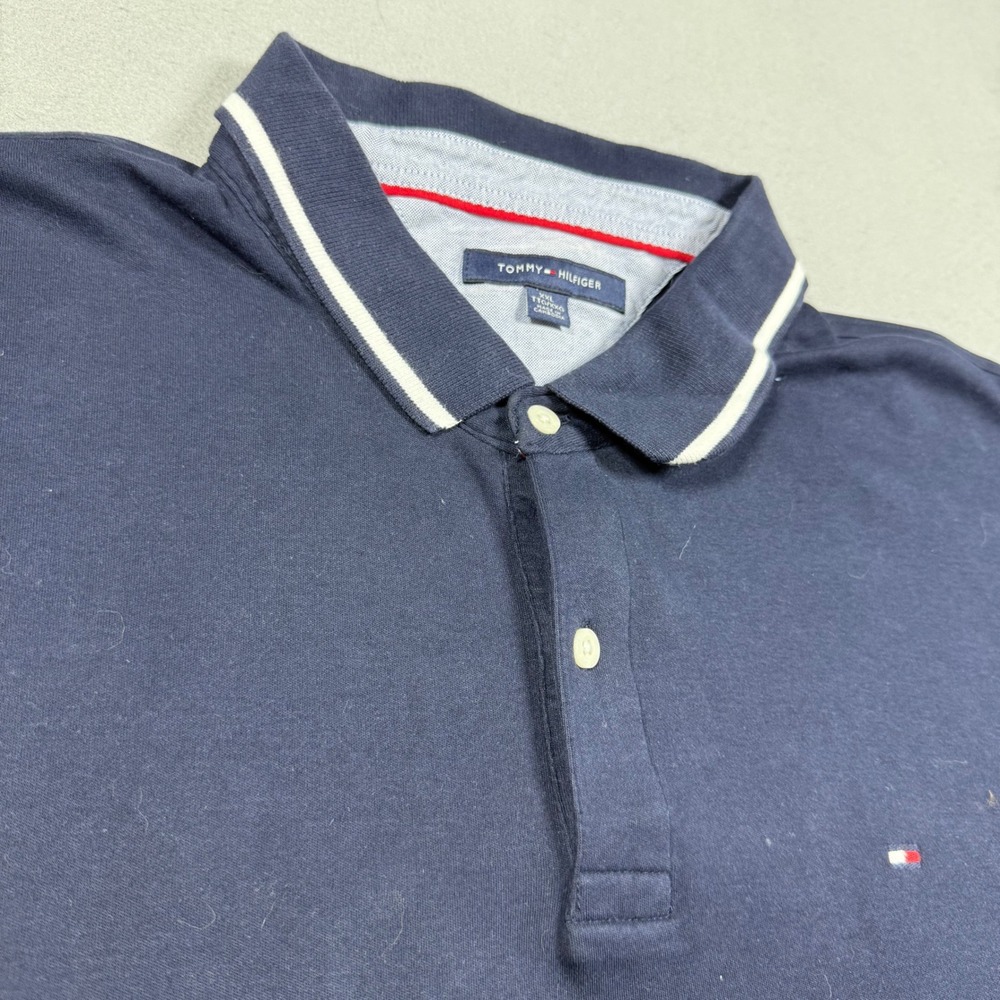 Tommy Hilfiger Mens XXL Navy Blue Short Sleeve Tipped Polo Shirt Cotton